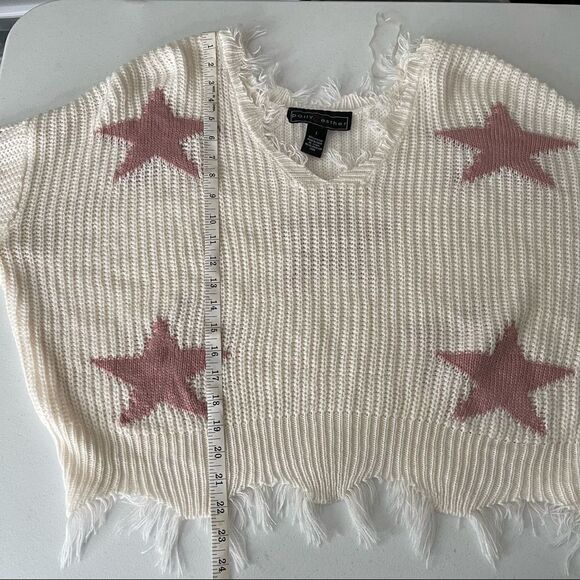 POLLY & ESTHER FRAYED HEM DESTRUCTED STAR SWEATER SIZE LARGE - Picture 6 of 7